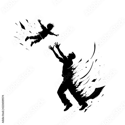 Joyful Father Child Air Silhouette Dynamic Brush Vector Art