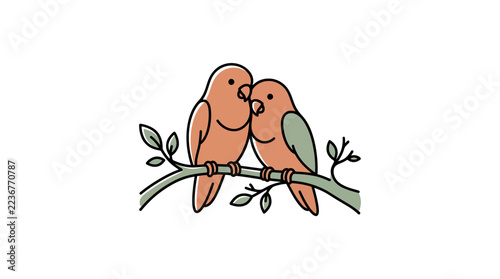 Valentines day vector icon set of two lovebirds perched on branch