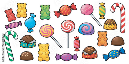 Colorful Sweets Candy Canes Lollipops and Chocolates Assortment
