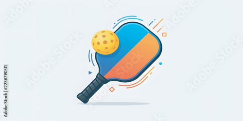 Dynamic Pickleball Paddle and Ball Illustration with Motion Line