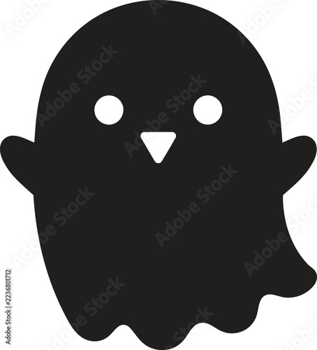 Black ghost icon with white eyes isolated on transparent background for halloween