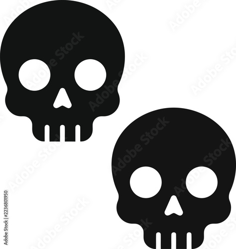 Two black skull icons isolated on transparent background for halloween graphic design