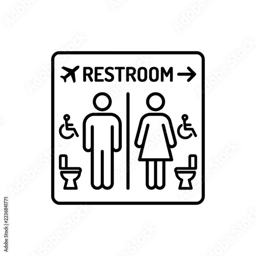 Airport Restroom Sign with Male, Female, and Accessible Symbols