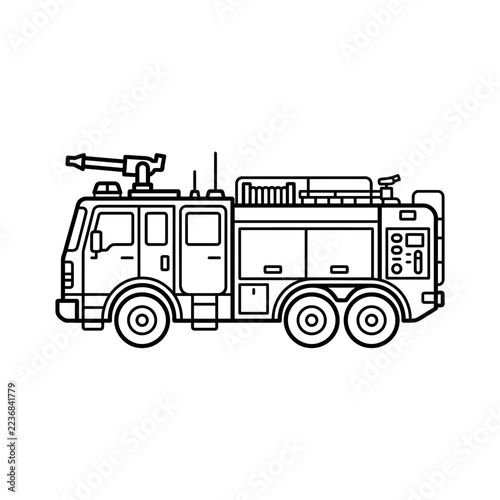 Fire Engine Truck Line Icon - Emergency Rescue Vehicle Illustration