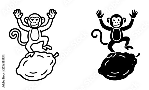 Photography Monkey on fruit silhouettes set with playful primates and tropical produce for j