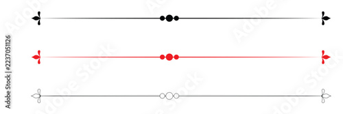 Decorative Horizontal Line Divider Vector Set in Black and Red Colors with Elegant Outline Style, Minimalist Ornamental Border Elements for Page Separation, Invitations, Posters, Banners. 
