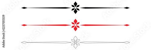 Decorative Horizontal Line Divider Vector Set in Black and Red Colors with Elegant Outline Style, Minimalist Ornamental Border Elements for Page Separation, Invitations, Posters, Banners. 