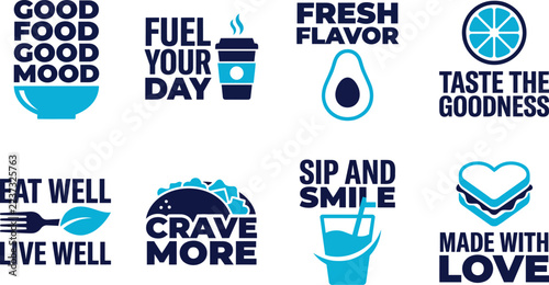 Food Typography Quotes Set with Minimalist Culinary Illustrations