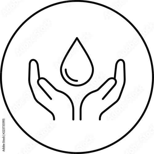 Cupped hands holding water drop line icon vector illustration