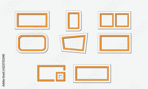 Set of orange rectangular frames with white borders on a light background