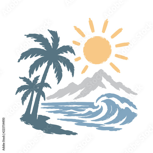 Good view beach on summer graphic illustration vector art t-shirt design