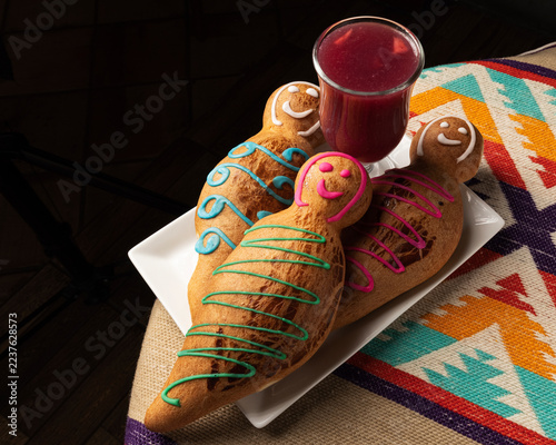 Ecuadorian Guaguas de Pan Bread Dolls and Colada Morada Traditional Drink for Day of the Dead Celebration