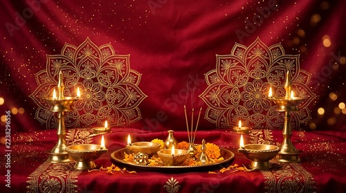 Festive christmas tree decorations with golden ornaments