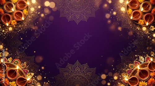 Purple geometric abstract background with golden patterns