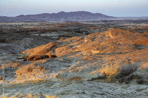 Sunset over the desert rocky area in Namibia