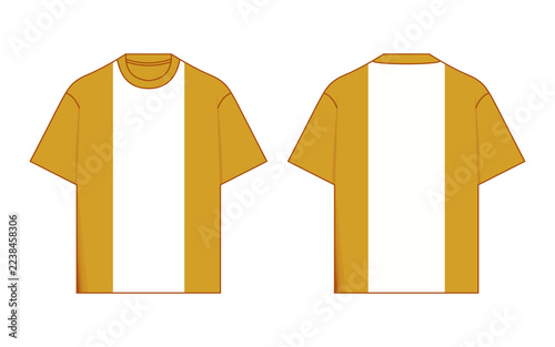 Handcrafted Mustard Yellow and White Color Block T Shirt Mockup Front and Back View for Apparel Branding, Team Uniforms, Merchandise, and Fashion Design