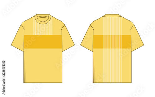 Handcrafted Yellow T Shirt Mockup with Golden Color Block Chest Panel and Subtle Plaid Back Design for Apparel Branding, Fashion, and Merchandise for Fashion